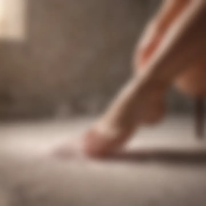 A close-up view of foot powder being applied to feet in a spa-like setting.