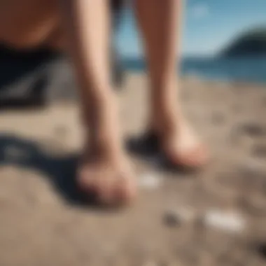 A person relaxing outdoors with feet in sandals, demonstrating fresh and comfortable feet.