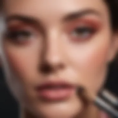 A close-up of a makeup artist applying blush expertly.