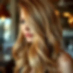 Glossy caramel blonde hair cascading down