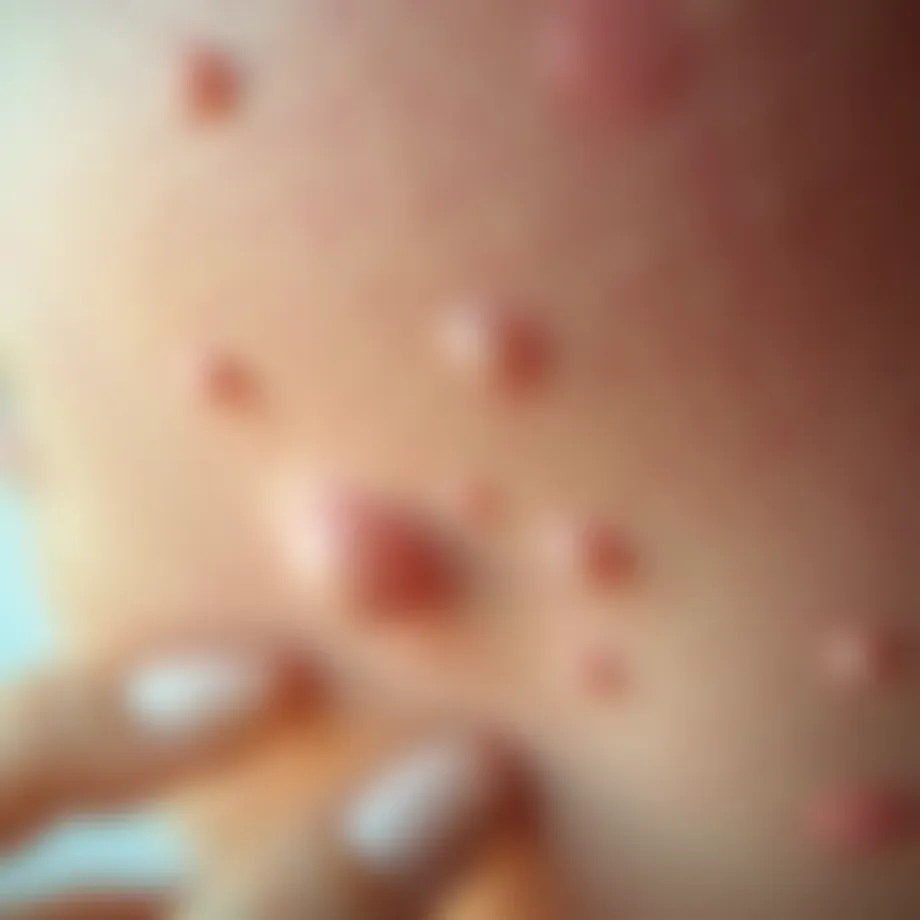 Close-up view of pink skin spots with varying textures