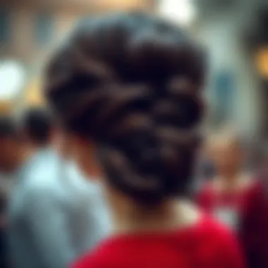 Classic long engagement hairstyle featuring a sophisticated bun