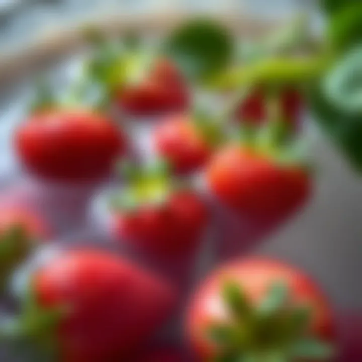 Fresh strawberries soaking in water