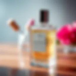 A close-up view of a bottle of cologne showcasing its transparent liquid.