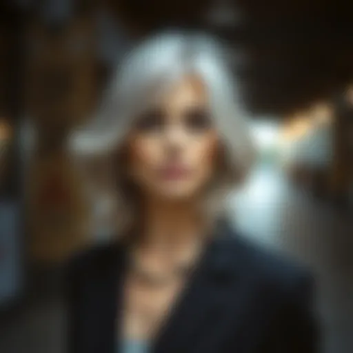 Elegant woman with gray hair showcasing a stylish look