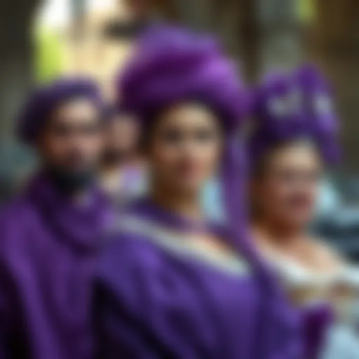 An artistic representation of historical figures known for their association with the color purple, emphasizing its regal significance.