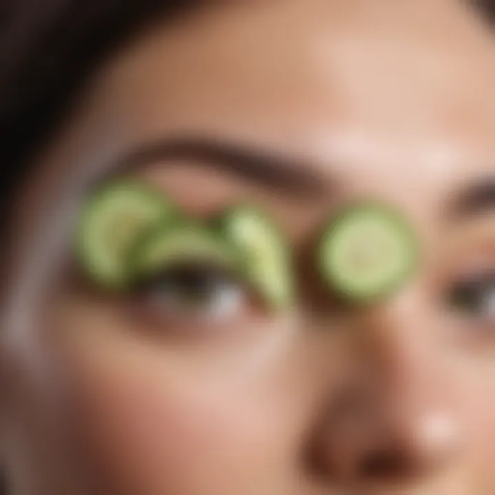 Fresh cucumber slices placed over eyes for relaxation