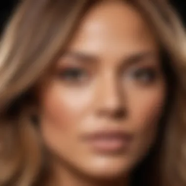 Close-up of Jennifer Lopez with radiant hair color complementing her skin tone.