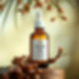 Jojoba oil bottle with natural background
