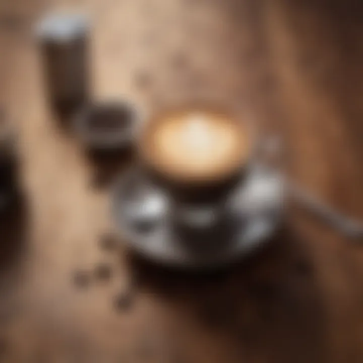 A vibrant cup of brewed coffee placed on a wooden table.