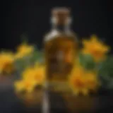 A bottle of St. John's Wort oil showcasing its vibrant color and texture.