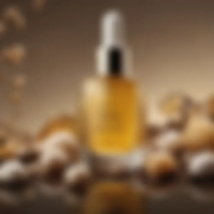 An elegant display of beauty products featuring ant egg oil, highlighting its luxurious appeal.