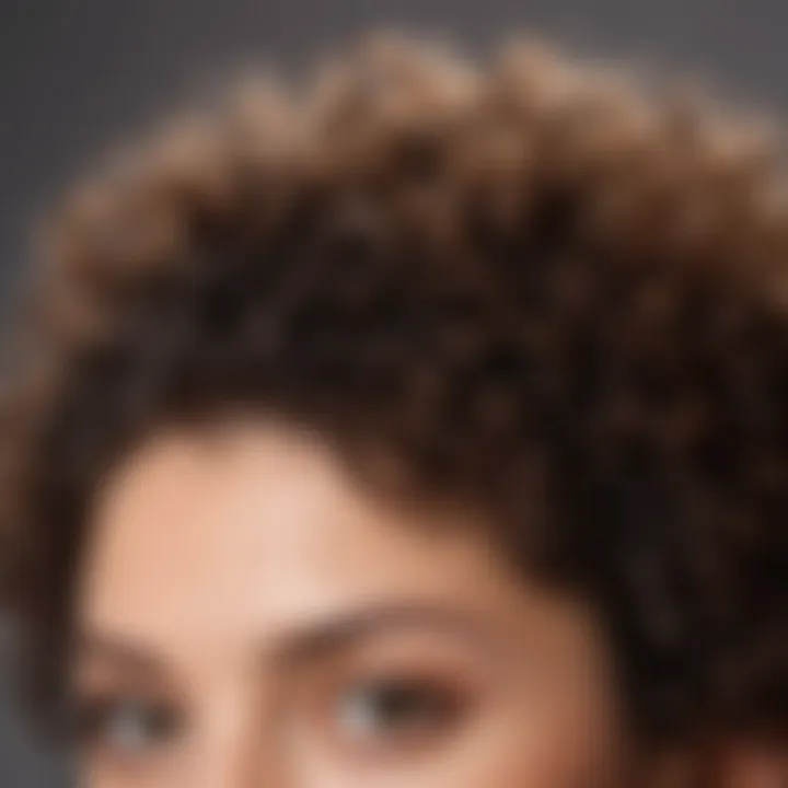 Close-up of curly hair texture showcasing maintenance products