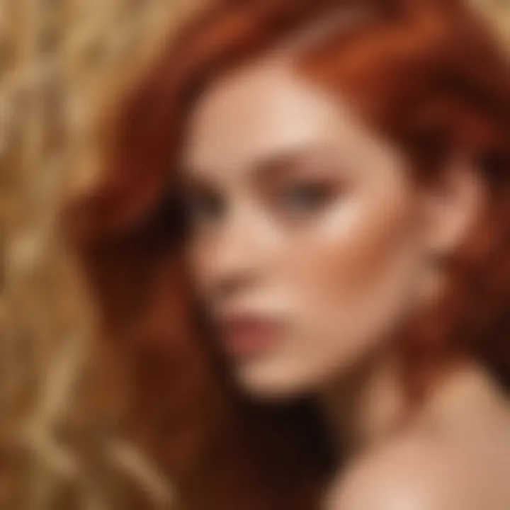 A close-up of vibrant red hair cascading over a wheat-hued complexion, highlighting the beauty of this combination.