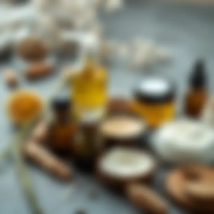 Natural oils and creams laid out for skincare