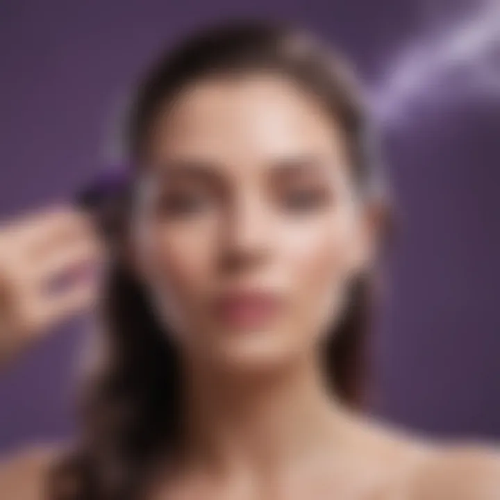 Hair strands with a lavender-infused mist being applied