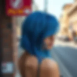Vibrant blue hair with artistic highlights