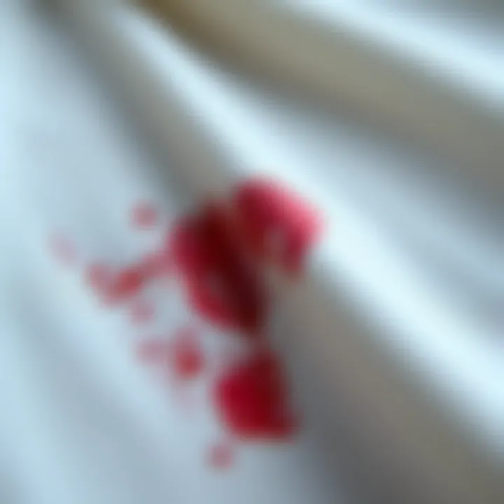 A close-up view of a stained fabric showing a perfume mark