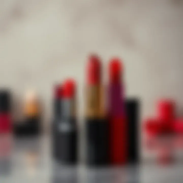 Selection of popular open red lipsticks from various brands