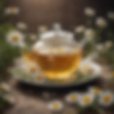 An inviting teapot surrounded by fresh chamomile flowers