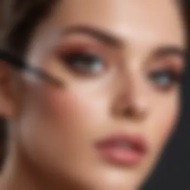 A makeup artist applying mascara for a dramatic look.