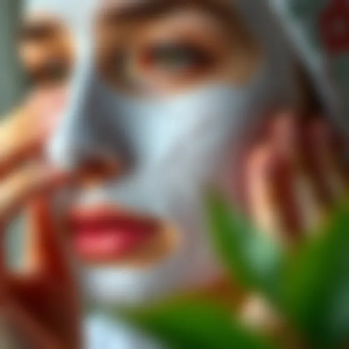 Close-up of a person applying a face mask