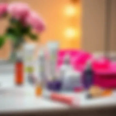 A vibrant collection of skincare products on a vanity