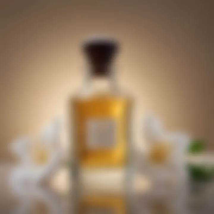 A close-up view of jasmine essential oil in an elegant bottle